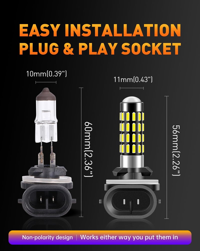 LUYED 2000 Lumens Super Bright 4014 51-EX Chipsets 881 886 889 H28 888 894 896 898 LED Bulbs with Projector for Fog Lights,Xenon White,Pack of 2 - Image 5